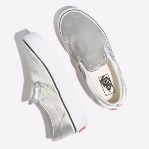 Vans Kiz Çocuk Kaykay Ayakkabısı Sidewall Flame Slip-On Platform Metal Gümüş | 12494-774